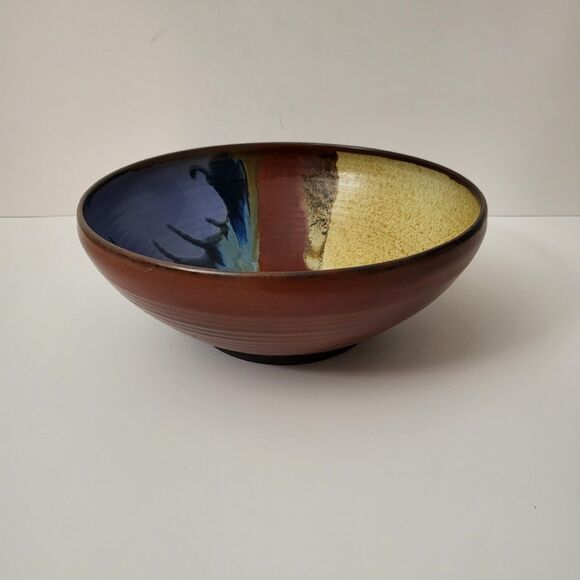 Vintage ADAMS Pottery Signed Wave Hand Painted Round Bowl 8.5" Diameter - Picture 5 of 9